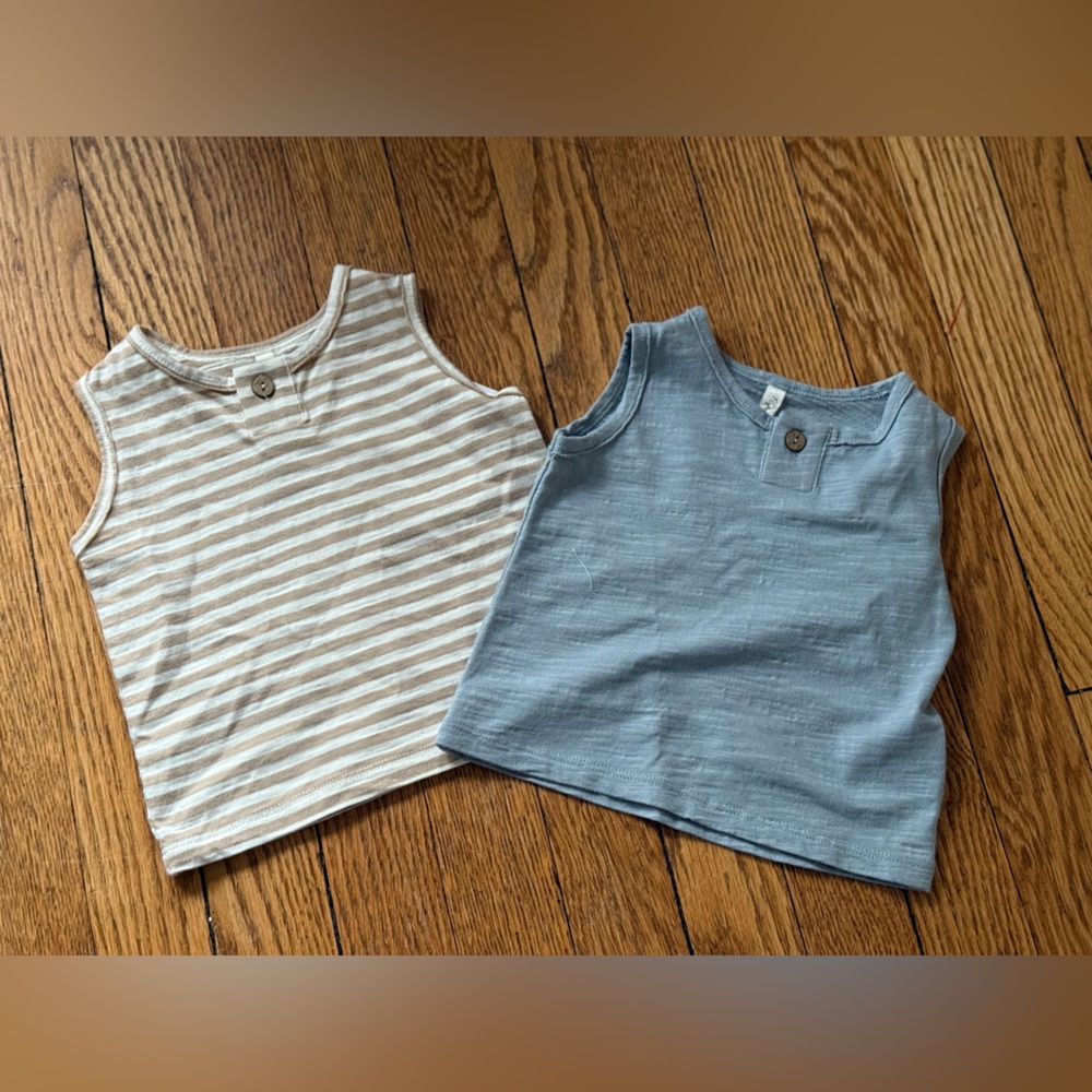 Rylee + Cru Tan Striped and Blue Tank Tops - Size 0-3 Months